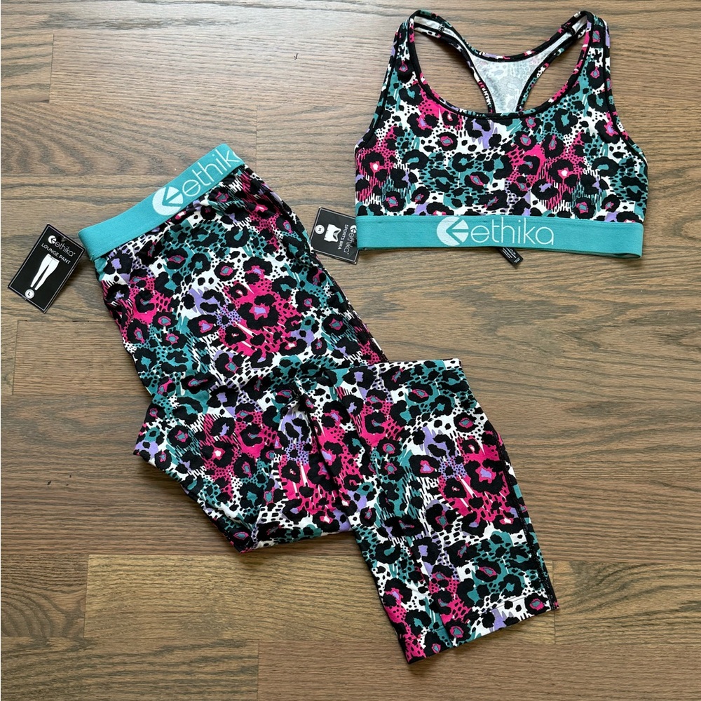 🌺🌺Ethika Colorful Leopard Print Activewear Set M- top, L- bottom